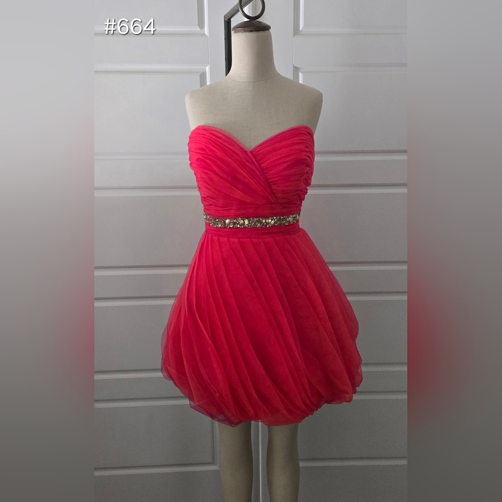 Strapless Neon Pink & Orange Prom/Homecoming Mini Dress